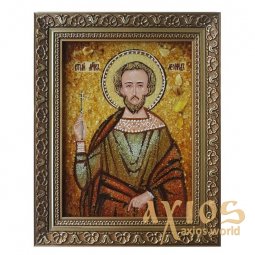 Янтарная икона Святой мученик Леонид 20x30 см - фото