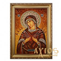 Янтарная икона Пресвятая Богородица Семистрельная 20x30 см - фото