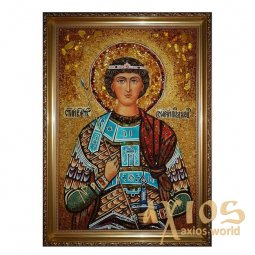 Янтарная икона Святой Георгий Победоносец 20x30 см - фото