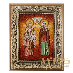 Янтарная икона Святые Киприан и Иустина 20x30 см - фото
