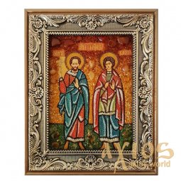 Янтарная икона Святые мученики Сергий и Вакх 20x30 см - фото
