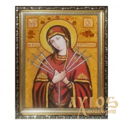 Янтарная икона Божия Матерь Семистрельная 20x30 см - фото
