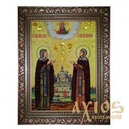 Янтарная икона Святые Петр и Феврония 20x30 см - фото