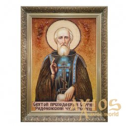 Янтарная икона Преподобный Сергий Радонежский Чудотворец 20x30 см - фото