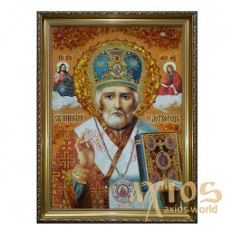 Янтарная икона Святитель Николай Чудотворец 20x30 см - фото