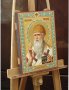 Писаная икона Святой Спиридон Тримифунтский 31х24 (ольха, резьба, золото, масло)