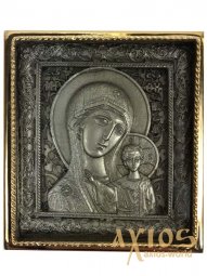 Икона в металле Богородица Казанская, посеребрение, позолоченная рамка, 5х5 см - фото
