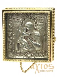 Икона в металле Владимирская Богородица, посеребрение, позолоченная рамка, 5х5 см - фото