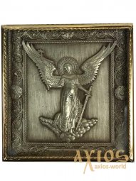 Икона в металле Ангел Хранитель, посеребрение, позолоченная рамка, 8х8 см - фото