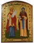 Писаная семейная икона Святой Натальи и Олега Брянского, ручная резьба по золоту, эмаль, 34х45 см