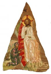 Писаная икона на камне Воскресение Христово 51х22 см - фото