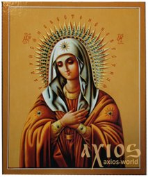 Икона Пресвятая Богородица Умиление (средняя), МДФ, шпон (ясень), шпонки, полиграфия, лак, 12х20 см - фото