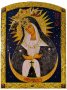 Икона Божья Матерь Остробрамская (средняя), МДФ, арочная, шпон (ясень), шпонки, ковчег, полиграфия, декоративная кайма, камни, лак, 15х20 см