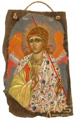 Икона Ангела Хранителя, писанная на камне, 49х33 см - фото