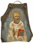 Писаная икона на камне, лик Святого Николая, 50х56 см