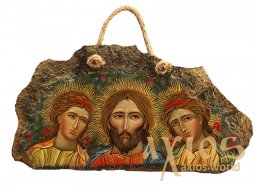 Икона, писанная на камне, Иисус с Ангелами, 33х19 см - фото
