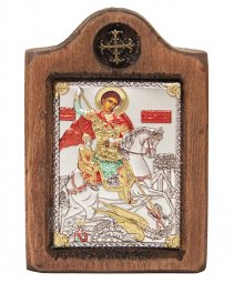 Икона Святого Георгия, Итальянский оклад №1, эмали, 6х8 см, дерево ольха  - фото