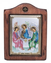 Икона Святая Троица, Итальянский оклад №2, эмали, 13х17 см, дерево ольха - фото