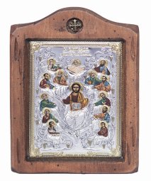 Икона Спаситель и Апостолы, Итальянский оклад №2, эмали, 13х17 см, дерево ольха  - фото