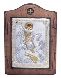 Икона Святой Георгий, Итальянский оклад №2, 13х17 см, дерево ольха, ПД010511 - фото