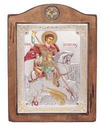 Икона Святой Георгий, Итальянский оклад №3, эмали, 17х21 см, дерево ольха, ПД010519 - фото