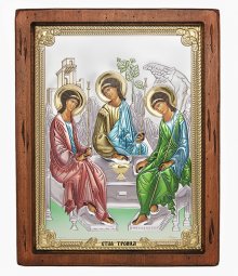 Икона Святая Троица, Итальянский оклад №4, эмали, 25х30 см, дерево ольха, ПД010650 - фото