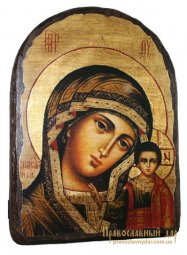 Икона под старину Пресвятая Богородица Казанская 17х23 см арка - фото