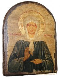 Икона под старину Святая блаженная Матрона Московская 17х23 см арка - фото