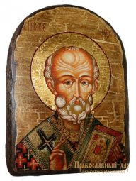 Икона под старину Святитель Николай Чудотворец 17х23 см арка - фото