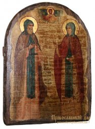 Икона под старину Святые благоверные Петр и Феврония Муромские 17х23 см арка - фото