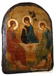 Икона под старину Святая Троица преподобного Андрея Рублева 17х23 см арка - фото