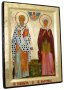 Икона Святые Киприан и Иустиния в позолоте Греческий стиль 17x23 см
