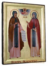 Икона Петр и Феврония Муромские в позолоте Греческий стиль 17x23 см - фото