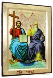 Икона Святая Троица Новозаветная в позолоте Греческий стиль 17x23 см - фото