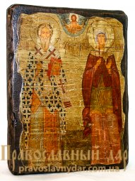 Икона под старину Священномученик Киприан и Святая мученица Иустина 7x9 см - фото