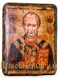 Икона под старину Святитель Николай Чудотворец 7x9 см - фото