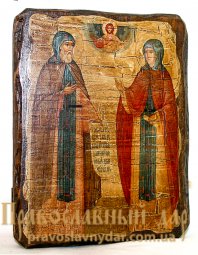 Икона под старину Святые благоверные Петр и Феврония Муромские 7x9 см - фото