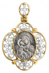 Образ Божией Матери «Владимирская», ажурный,  серебро 925° с позолотой - фото