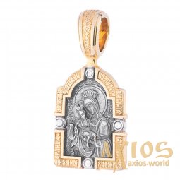 Подвеска «Икона Божией Матери Милующая«, серебро 925, с позолотой и чернением, О 131678 - фото