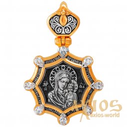 Образок Казанская Икона Божией Матери. Святитель Николай, серебро с позолотой, 35х45 мм, Е 8674 - фото