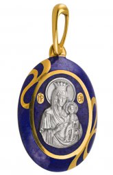 Образ Божией Матери «Иверская» серебро 925° с позолотой, эмаль - фото