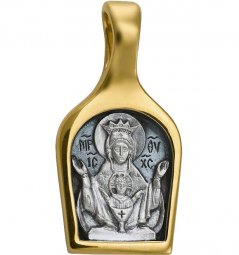 Образ Божией Матери «Неупиваемая чаша»  с чернением, серебро 925 позолотой - фото