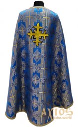 Облачение иерейское, синяя парча, покровский крест, греческий крой - фото