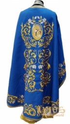 Облачение иерейское, голубой габардин, вышитая икона, греческий крой - фото