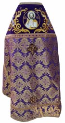 Облачение иерейское комбинированное, плечи вышитые на бархате, основная ткань - парча фиолетового цвета - фото