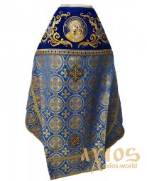 Облачение иерейское, комбинированное, основная ткань - голубая парча, плечи вышиты на синем бархате - фото