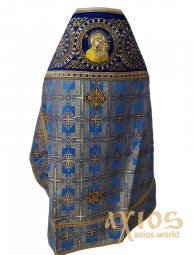 Облачение иерейское, комбинированное, основная ткань - голубая парча, плечи вышиты на синем бархате, рисунок на основной ткани - кресты - фото
