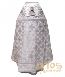 Облачение иерейское, комбинированное, основная ткань - белая парча (рисунок - патриарший крест), плечи вышиты на белом бархате - фото