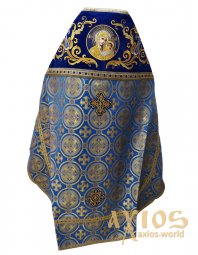 Облачение иерейское, комбинированное, голубая парча, вышивка золотом, плечи вышиты на синем бархате - фото