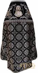 Облачение иерейское комбинированное, плечи вышитые на бархате, основная ткань - парча чёрного цвета - фото